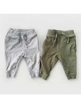 Quince Baby 9-12M Organic Cotton Joggers Lot 2 Gray Olive Sweatpants Neutral